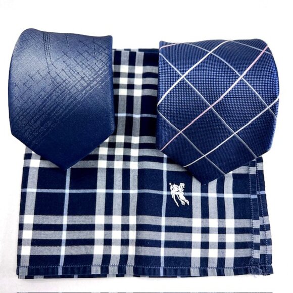 Set: 2 Neckties Burberry Blue  & El  Groco  Italy +1 Burberry  Handkerchief (54 - Picture 15 of 15